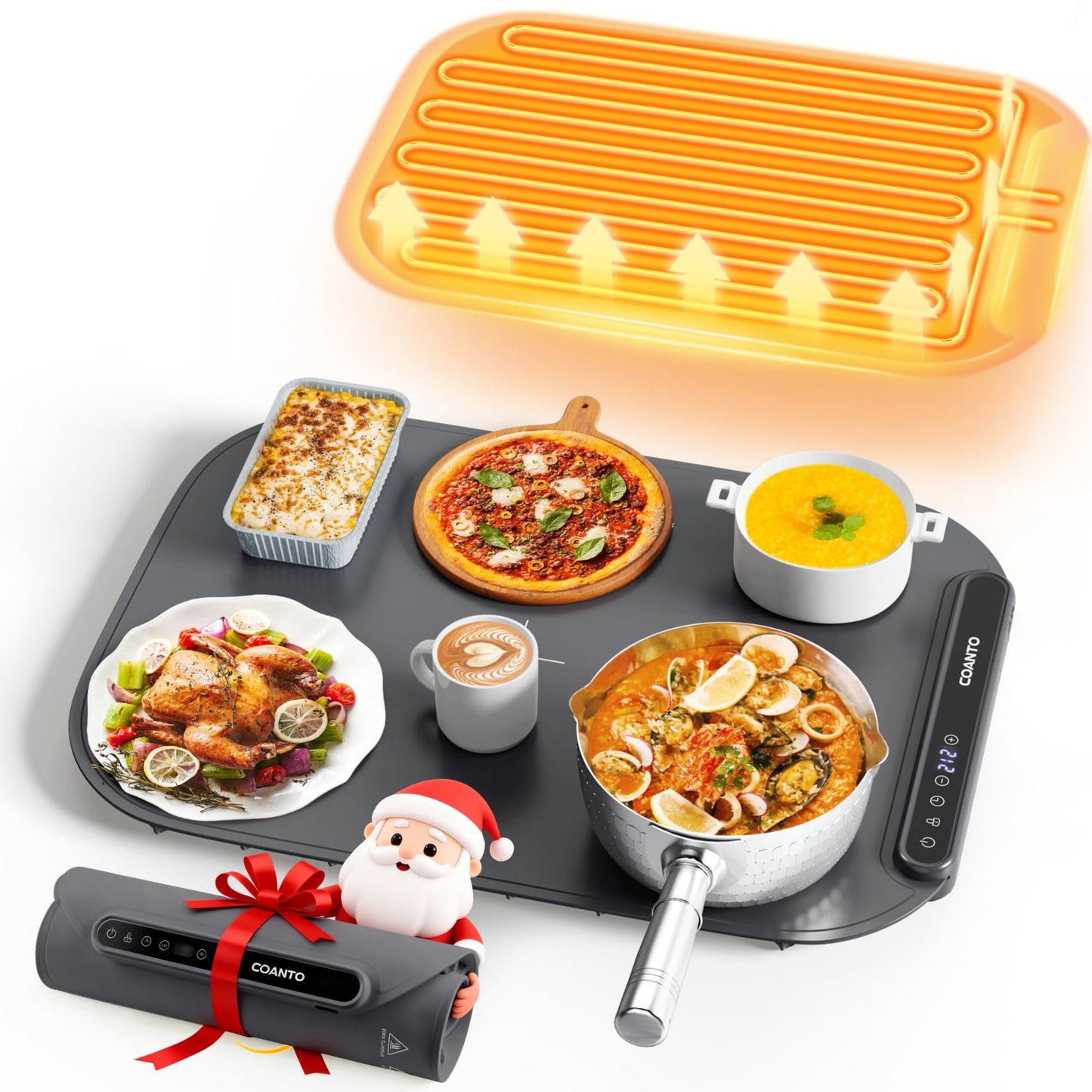 Food Warming Mat, Food Warmers for Parties Buffet, Silicone Heating Mat with 7 Temperature Settings, Roll-Up Storage, 17.91"x12.8", Grey