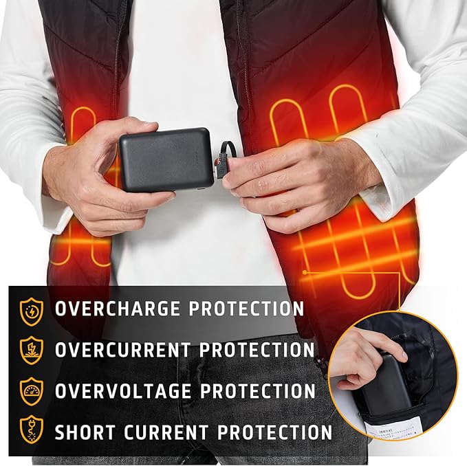 Rechargeable Battery for Heated Vest 10000 mAh Power Bank for Heated Jacket Heating Electric Vest Coat Hoodies Battery Pack for Man Women Heated Clothing
