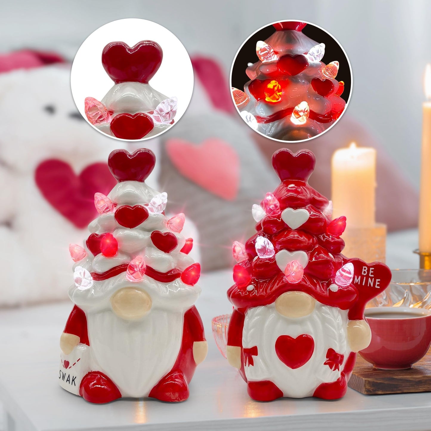 Hexagram Valentines Day Decorations, Valentines Day Decor, 2Pcs Valentine Gnomes Decor, Valentine's Day Decorations, Valentine Ceramic Tree Decoration for Home