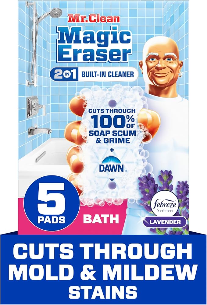 Mr. Clean Magic Eraser Sponge, Bathroom Cleaner, Shower Cleaner, Tub Cleaner, Soap Scum Remover, Bathroom Cleaning Supplie...