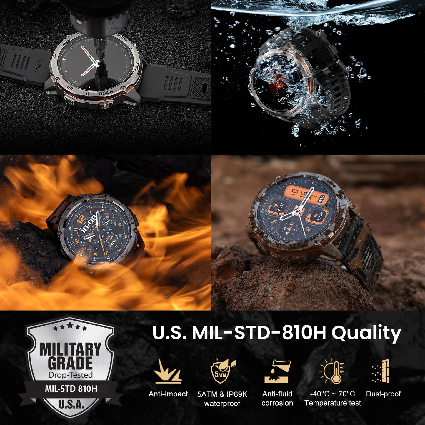KOSPET Tank T3 Ultra 2 Smart Watch for Men GPS, Extra-Long Battery, Full Stainless Steel Body Rugged Smartwatch with Bluetooth Calling, 1.43" AMOLED Display, Pressure&Altitude&Compass