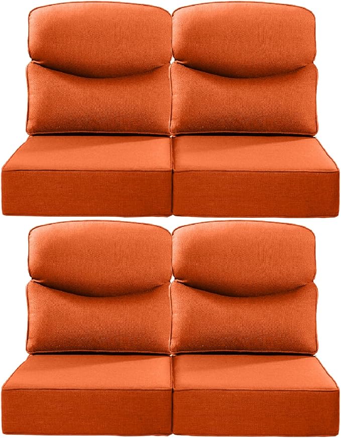 ACTREST Luxury 24x24x6 Inch Smile Patio Dining Chair Cushions Set of 4 - Heavy Duty Water Slashproof Outdoor Seat Cushion for Outside Furniture Swivel Chairs Loveseat L-Shape Sofa - Orange