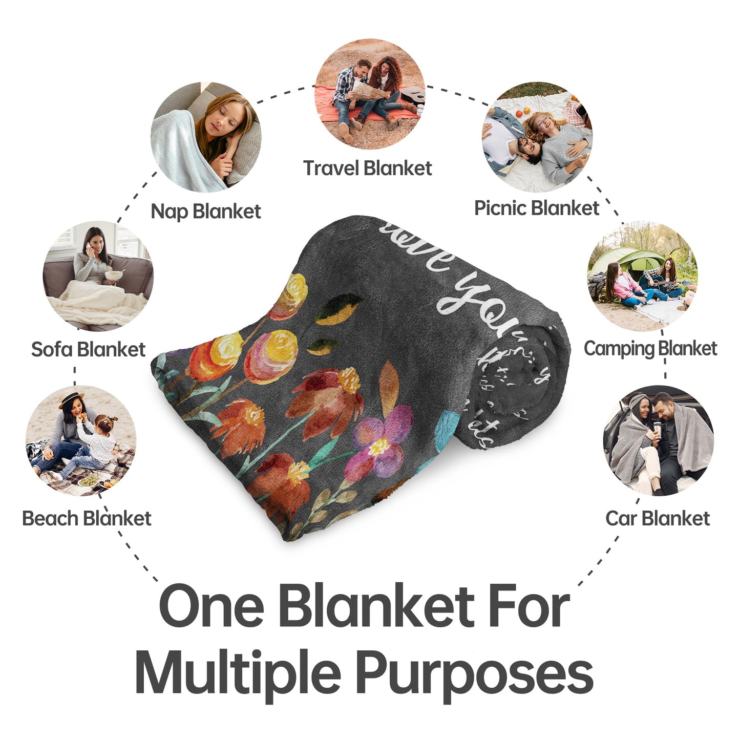 Afterprints Nana Gifts, Nana Blanket with Flowers & Letter Print, Nana Birthday Gifts, Gifts for Nana from Grandkids on Grandparents Day, Soft Throw Blankets 50" x 60"