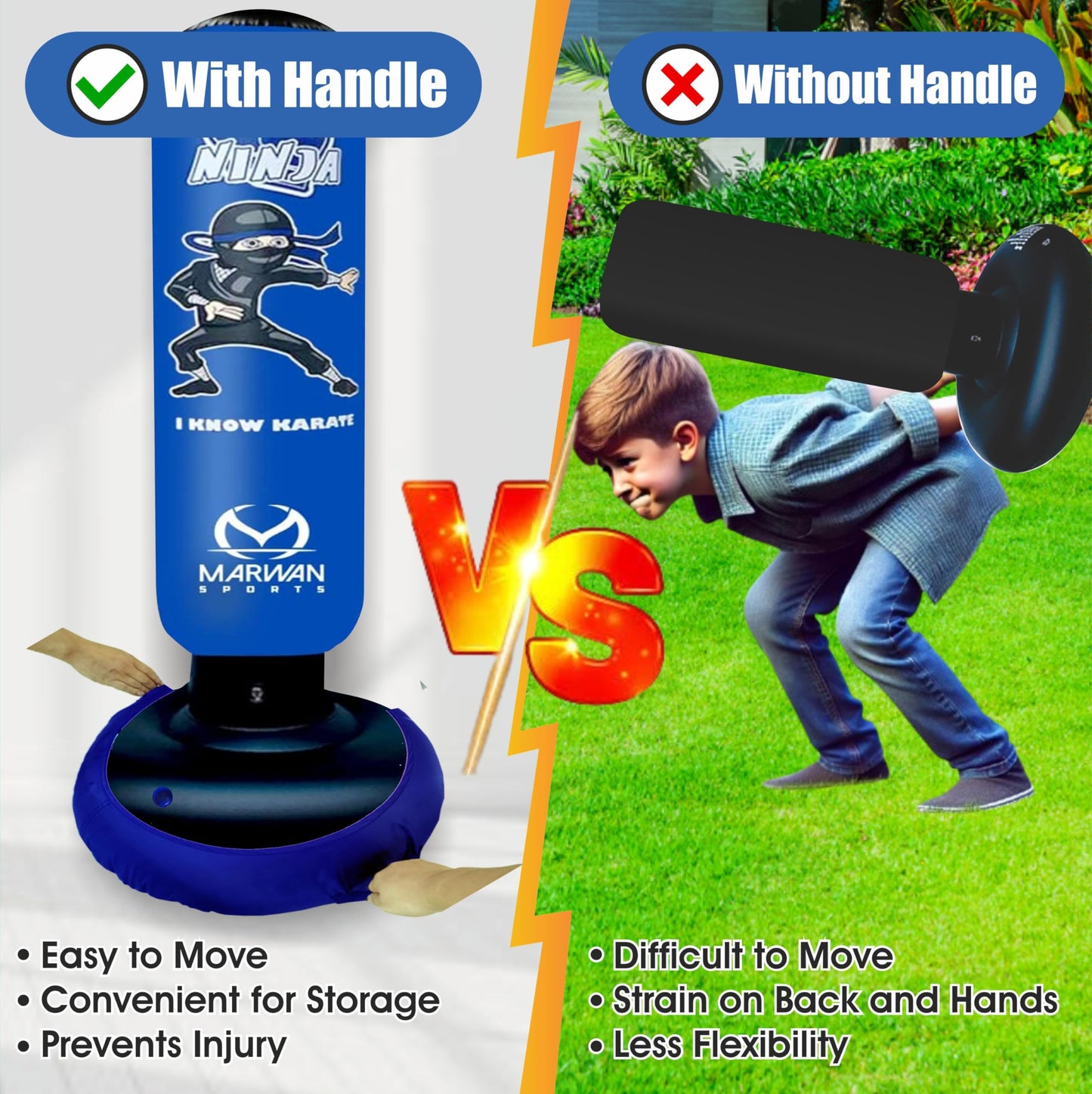 Marwan Sports Inflatable Punching Bag for Kids – 5-in-1 Birthday Set with Gloves, Pump & Fast Rebound – Fun Active Toy for Boys Ages 4-12
