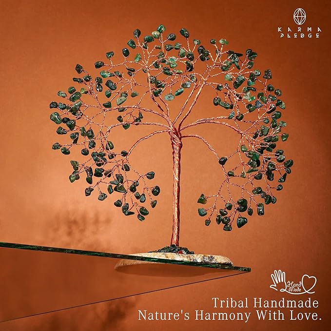 KARMAPLEDGE Crystal Tree Home and Office Decoration, Green Aventurine Healing Stones Handmade Crystal Decor Tree of Life for Positive Energy, Good Luck, Money and Spiritual Gifts for Women