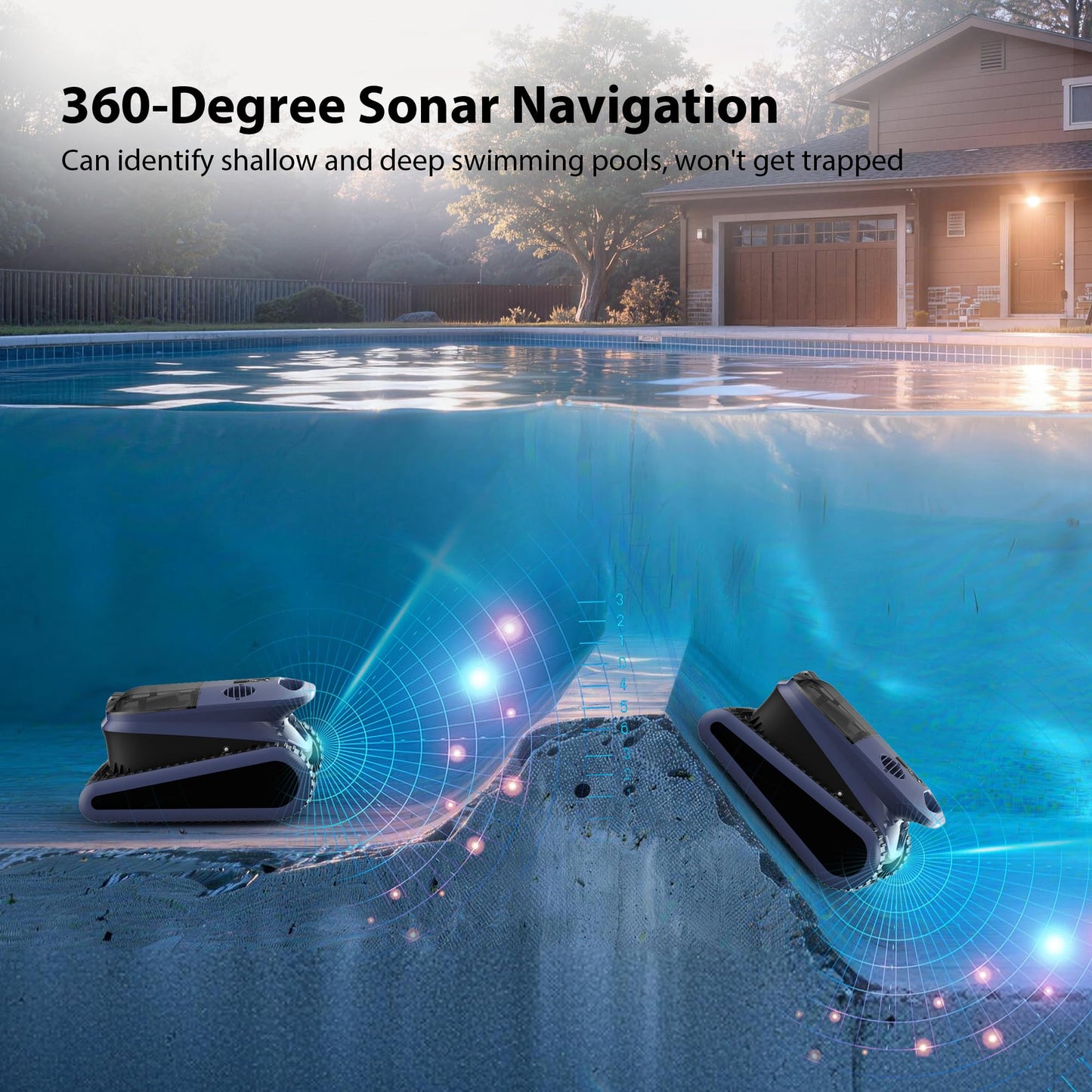 Sat40 Sonar Navigation Pool Vacuum for Inground Above Ground Pools, Climb Stairs Pool Cleaner with 4 Modes, Powerful Suction, Self-Parking, Wall&Waterline Cleaning Pool Robot, Clean Up to 2150 Sq.Ft
