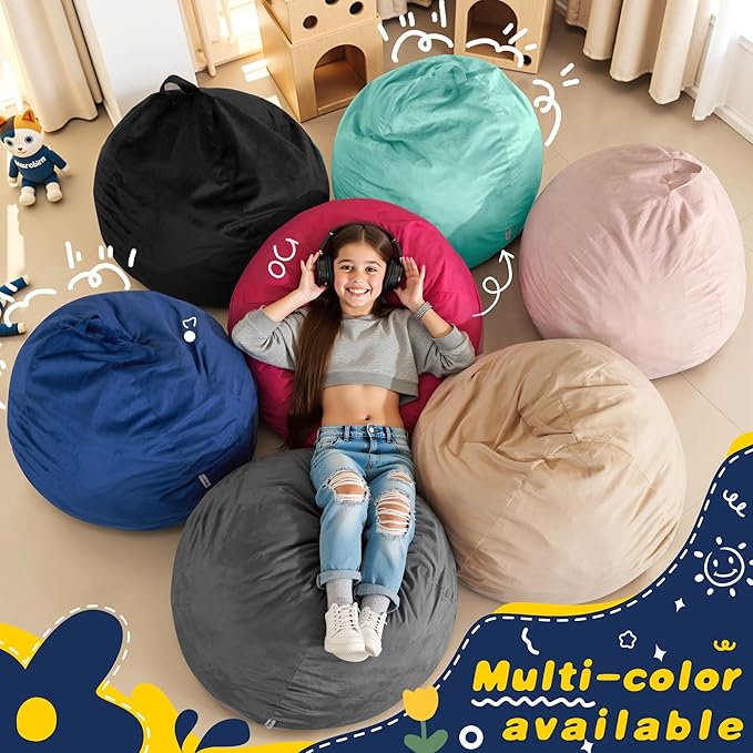 HABUTWAY 2FT Bean Bag Chair, 2' Beanbags Small Bean Bag Chairs with Filling, Teardrop Bean Bag Chair Luxurious Velvet Ultra Soft Fur with Removable Cover (Blue)