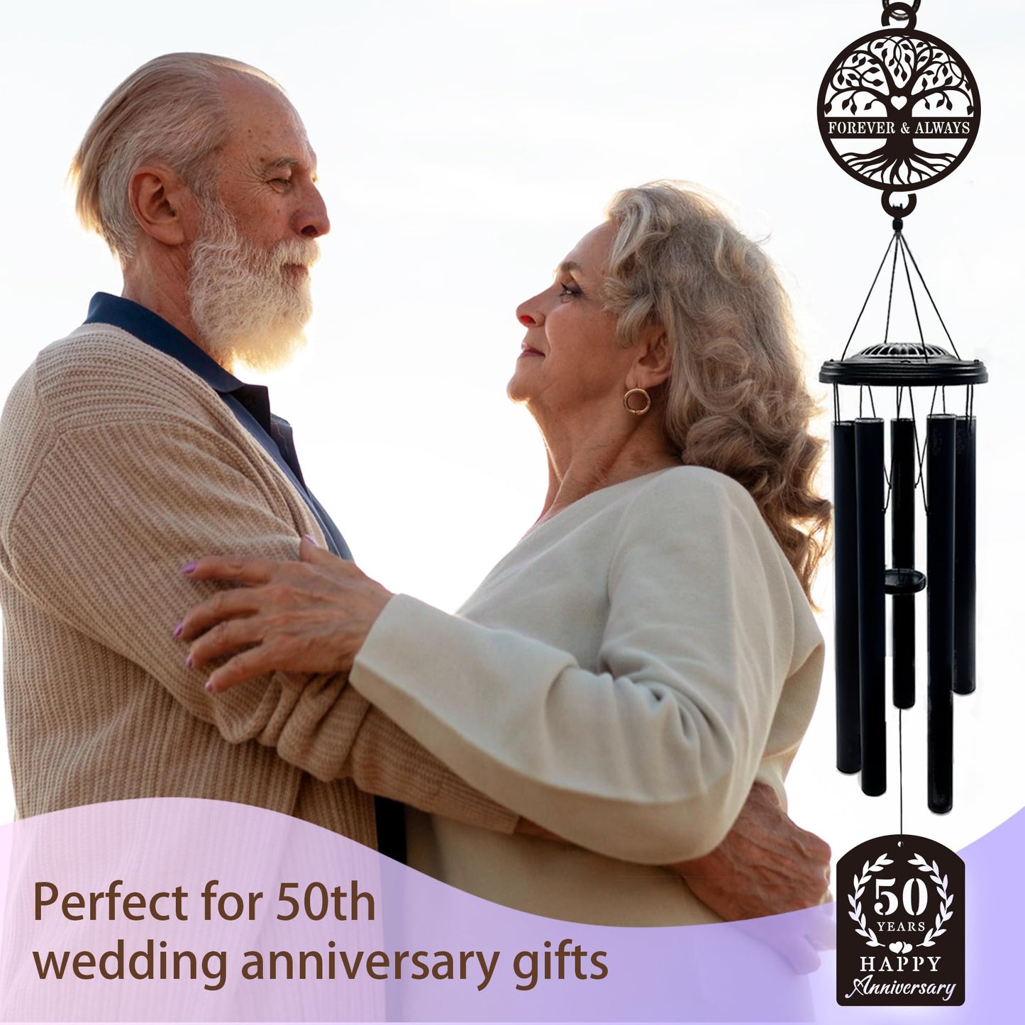 37'' 50th Anniversary Wind Chime Gifts, Golden Anniversary Keepsake Gifts Ideas, Happy 50th Decorations for Parents, Couples, Husband, Wife, Friends (Tree of Life)