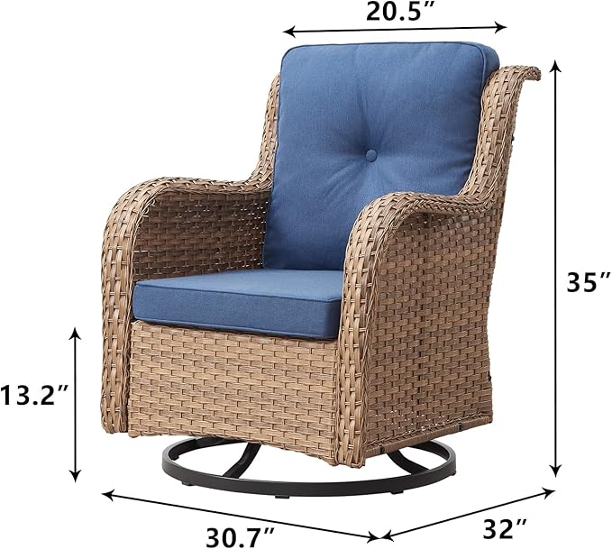 Rilyson Patio Chairs Wicker Outdoor Chair - 4 Piece Rattan Swivel Rocking Chairs Set Patio Glider Rocker Chair for Porch Deck Garden Backyard(Yellow/Blue)