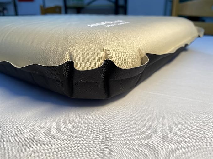 Self-Inflating Seat Cushion,Memory Foam,Stadium Bleacher Airplane Travel Backpacking Camping Long Sitting Office Wokers Car Drivers,2 inches thick,Portable soft durable 210T TPU fabric,Beige+black