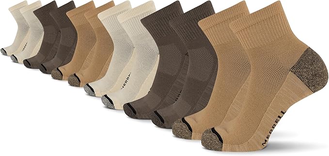 Merrell unisex-adult Men's and Women's Everyday Outdoor Crew Socks - 6 & 12 Pairs - Cushioned Breathable Mesh