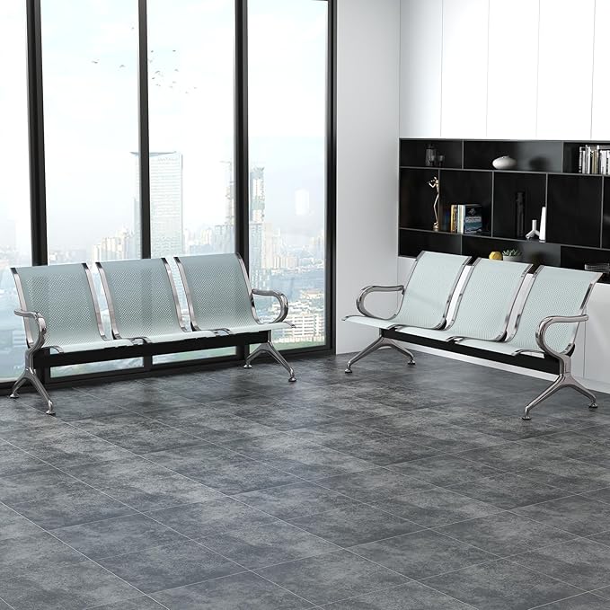 Kinsuite 2Pcs Waiting Room Chairs - 3-Seat Airport Reception Chairs Reception Bench Office Guest Chairs & Reception Chairs for Office Business Bank Hospital, Silver