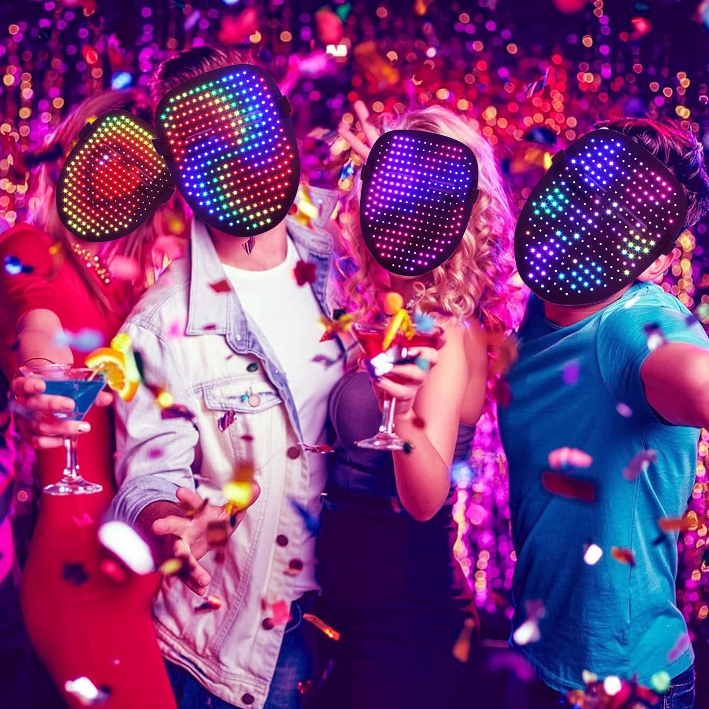 busutu LED Face Mask with Gesture Control & RGB Full Color Static & Dynamic Animation Display Modes - Rechargeable Light Up Mask for Halloween Cosplay, Costume Parties, Masquerade Events