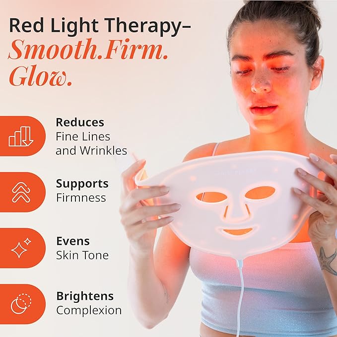 Vanity Planet VANA Red & Blue Light LED Face Mask - Silicone Light Therapy Mask for Anti-Aging, Acne Treatment - Adjustable, Lightweight, Reusable - White
