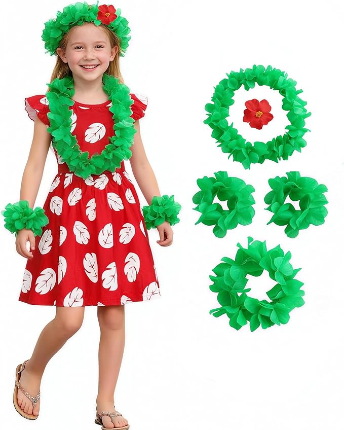 Gigoitly Little Girls Hawaiian Costume Dress Kids Red Outfit for Toddler, Hawaii Luau Party Cosplay Aloha Festival