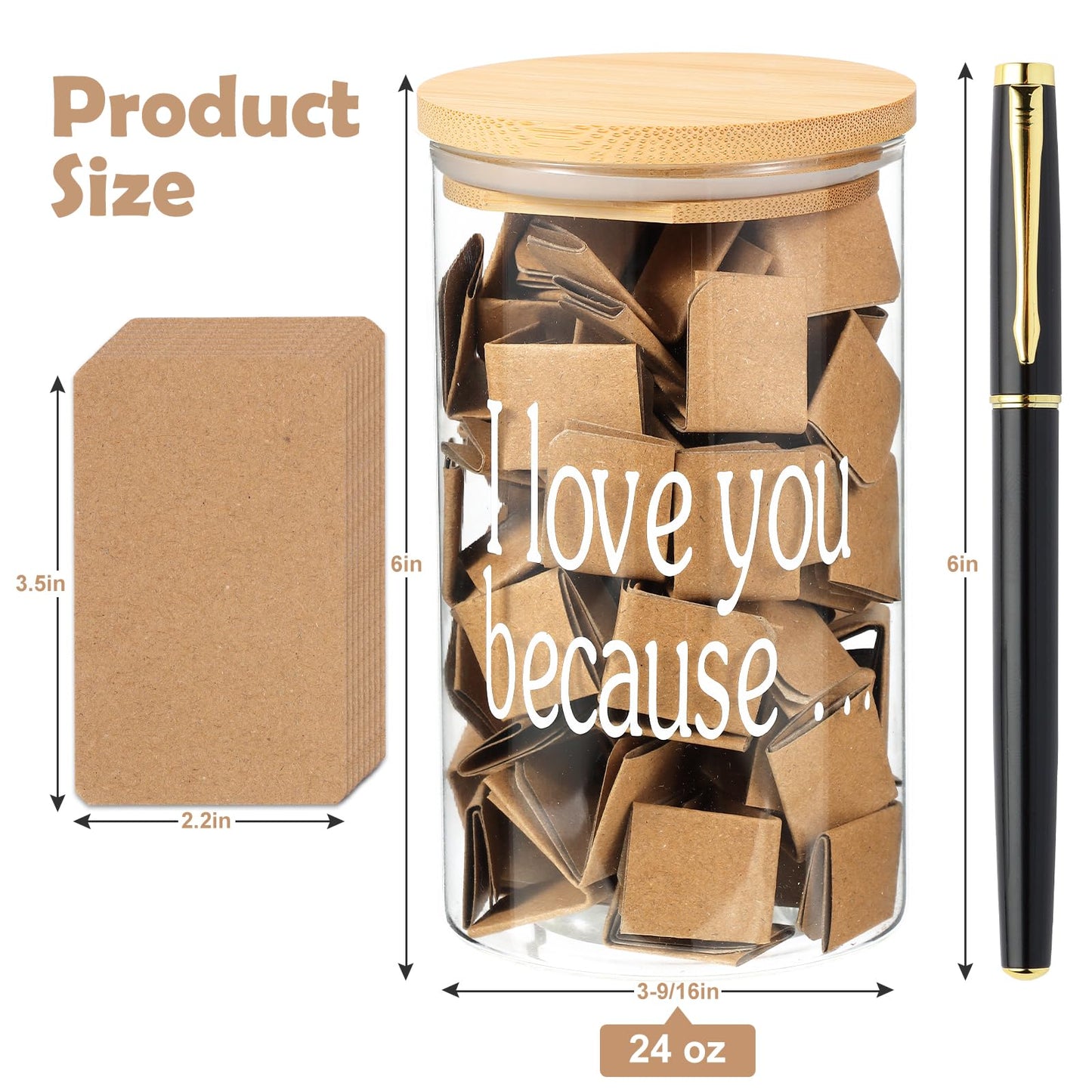 Love Notes Jar Love You Because Jar with 100 Note cards and 1 Pen, Christmas Anniversary Birthday Gifts for Boyfriend Girlfriend Wife Husband, Newlywed Gifts for the Couple