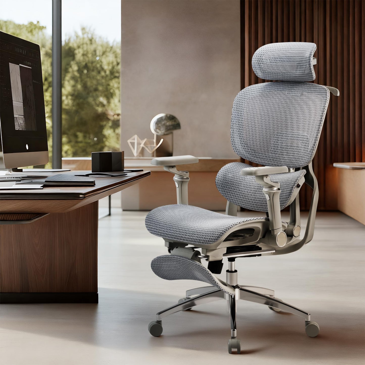 Furmax Ergonomic Office Chair, High Back Executive Chair with Heated Massage Lumbar Support, 6D Armrests, Adjustable Headrest & Footrest, Breathable Full-Mesh Design, Gray