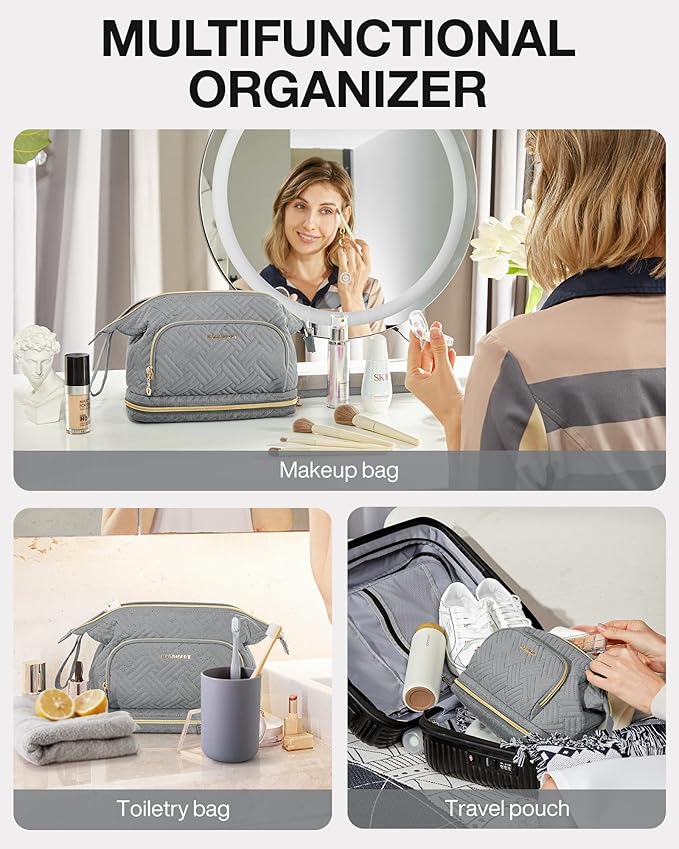 BAGSMART Travel Makeup Bag, Cosmetic Bag Make Up Organizer Case,Large Wide-open Pouch for Women Purse for Toiletries Accessories Brushes