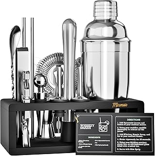 Mixology Bartender Kit with Stand - 15 Piece Bar Tool Set, Silver Bar Set Cocktail Shaker Set for Drink Mixing - Includes ...