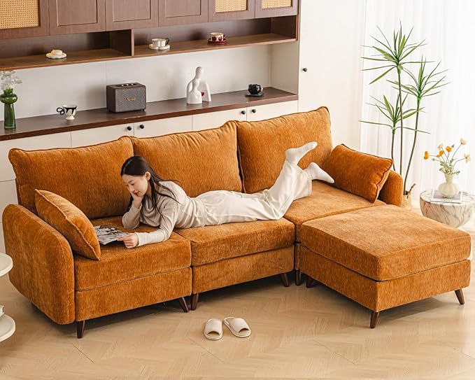 Rexulqo 104'' Modular Sectional Sofa with All Seats Storage, Oversized L Shaped Couch,Comfy Cloud Couches with Movable Ottoman,24.5'' Deep Seat,Large Sectional for Living Room,Bedroom,Velet,Yellow