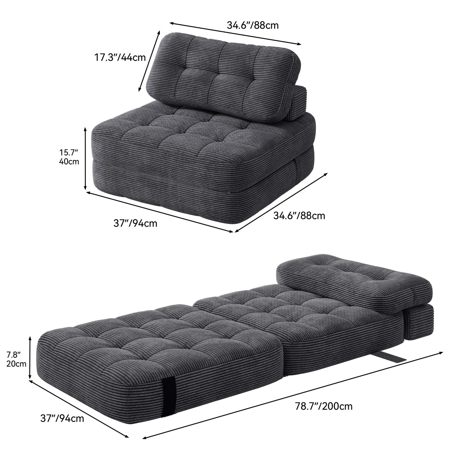 YITAHOME Folding Sofa Bed, Convertible Lazy Sleeper Chair with Pillow Foldable Mattress with Back Support, Portable Fold Out Chair Bed,Comfy Floor Sofa Lounge for Living Room, Bedroom, Dark Grey