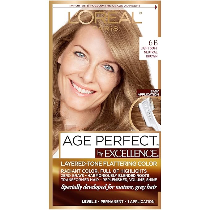 L'Oreal Paris Excellence Age Perfect Layered Tone Flattering Color, 6B Light Soft Neutral Brown (Packaging May Vary)
