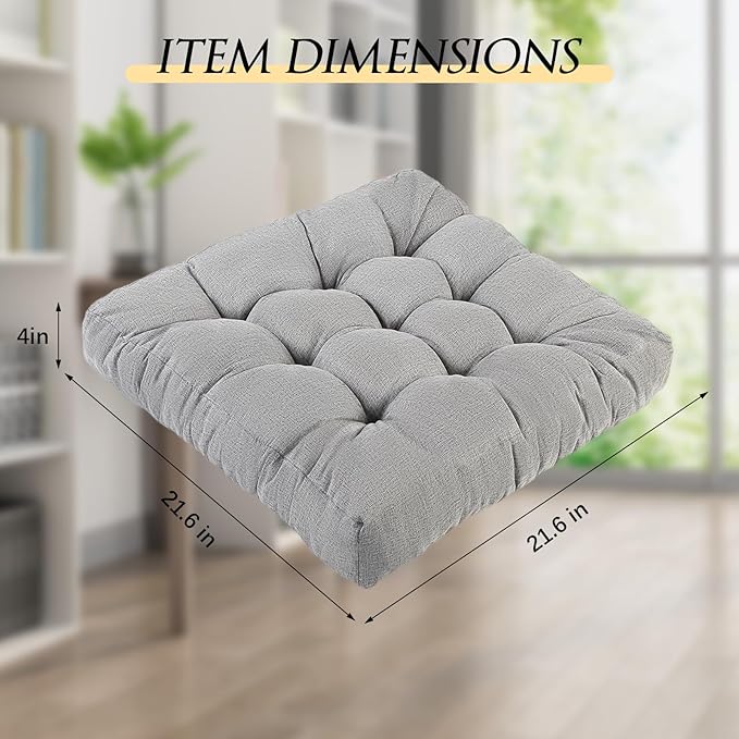 LYLNBYWK Meditation Floor Cushions Set of 2, Thickened Floor Pillow for Adults, Large Square Pillows Seat Cushion for Tatami Living Room Yoga, Memory Sponge Block Added, 22x22 Inch, Grey