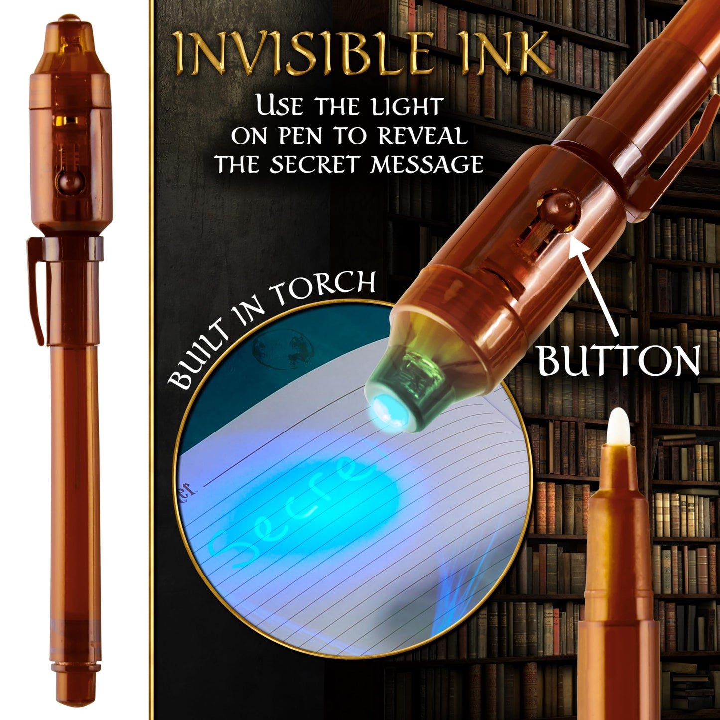 Harry Potter Lockable Diary with UV Invisible Ink Pen for Kids, Teens, Secret Journal with Key, Lined Pages, Stationery Supplies, Gifts for Kids (Brown UV Pen)