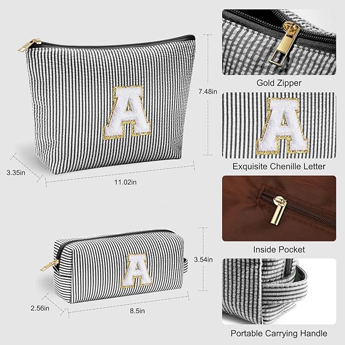 YOOLIFE Girls Gifts: Personalized Makeup Bag - Birthdays 7-16, Initial, Black
