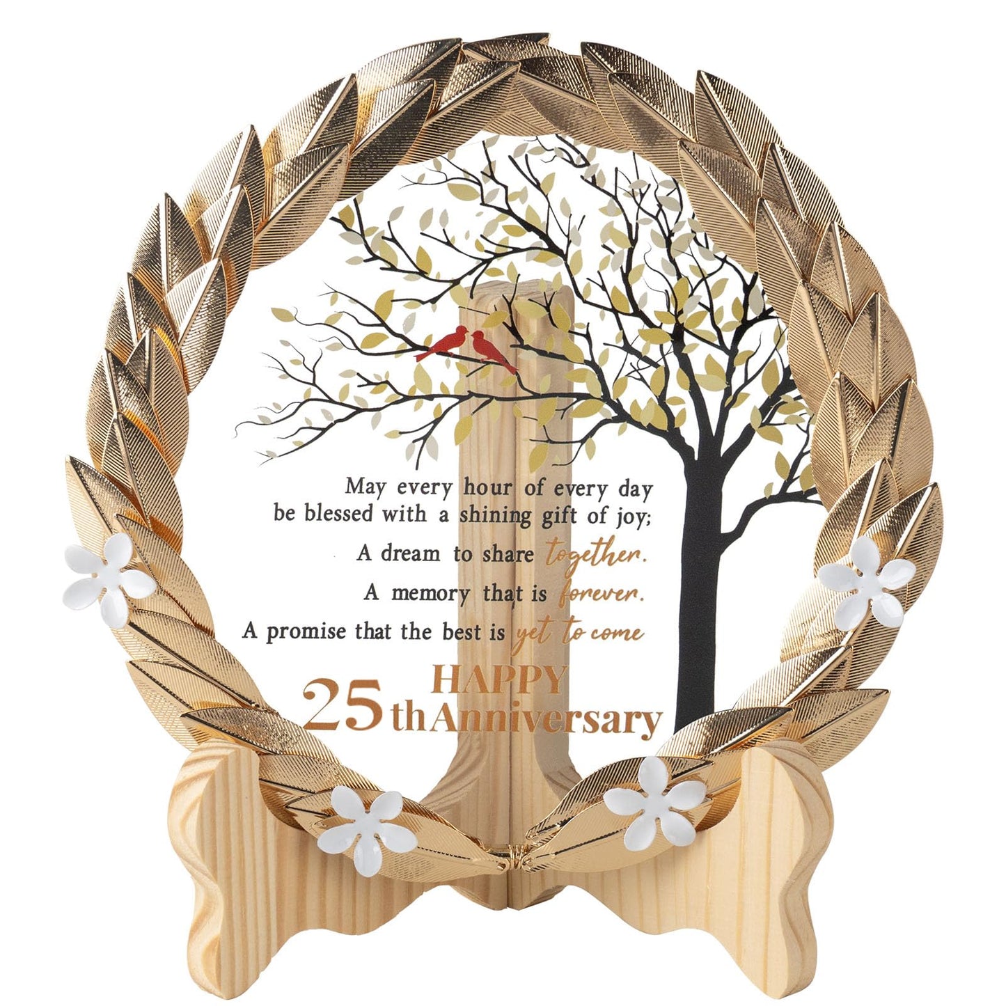 25th Anniversary Wedding Gifts Crystal Plate with Gold Leaf Wreath - 25 Years Anniversary Wedding Unique Gifts Ideas for Parents Couple - Cardinal Style