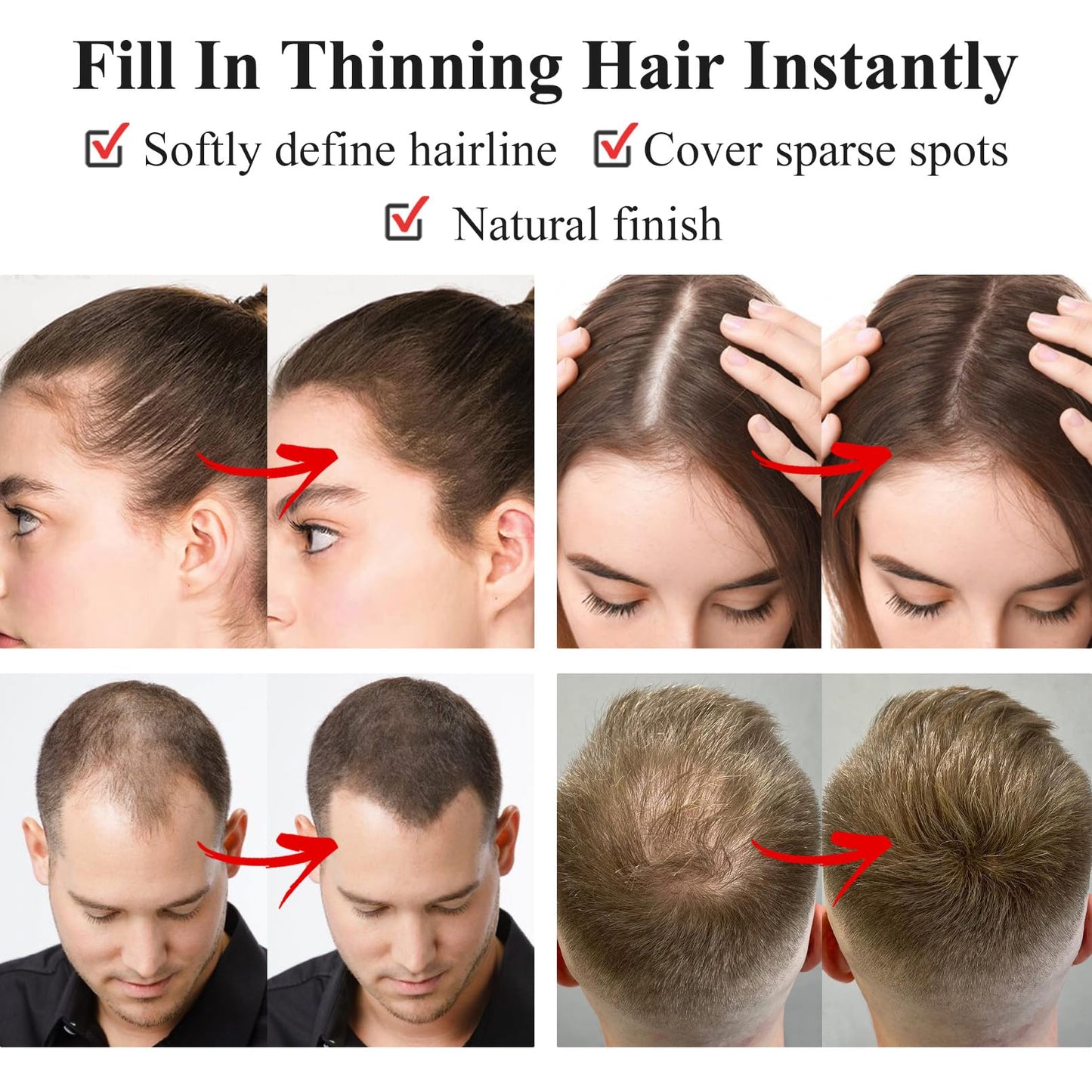 VOLLUCK Root Touch up Powder, Long-lasting Gray Hair Cover up Powder for All Hair Types, Waterproof for Women and Men (Black, 0.