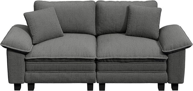 MIXPATIO 87" Cloud Modular Sectional Loveseat, 2-Seater w/Deep Seat & Removable Arms, Plush Corduroy for Small Living Room & Apartment - Gray