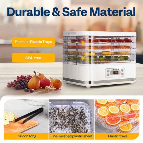 VIVOHOME Electric 5 Trays Food Dehydrator Machine, 400W Hydrator Machine with 72H Digital Timer and Temperature Control for Fruit Vegetable Meat Jerky Herb Beef Mushroom, White
