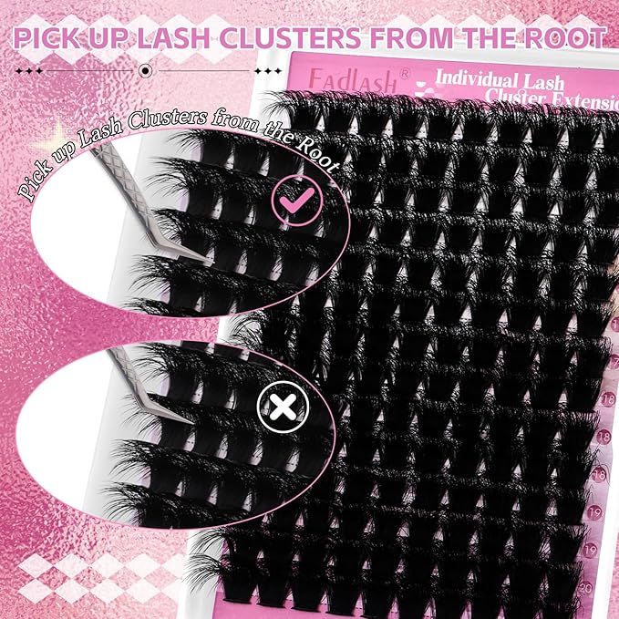 FADLASH Lash Clusters 200D Thick Eyelash Clusters D Curl Volume Cluster Eyelash Extensions 15-20mm Individual Lashes 3D Effect DIY Lash Extension Clusters (200D-0.07-D,15-20mm)