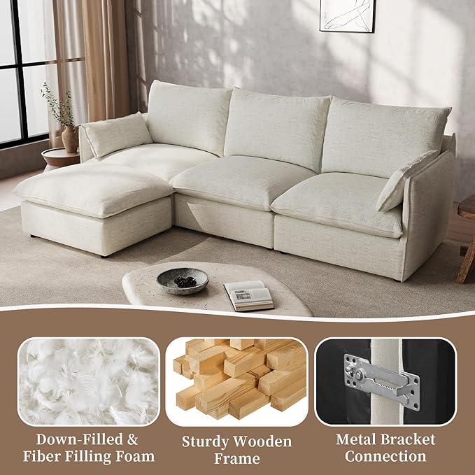 Gtilzria Waterproof Cloud Sectional Couches for Living Room,High Backrest Down Filled Couch,5 Seater Oversized Modular U-Shaped Sofas,Detachable Sofa Covers,Cream White
