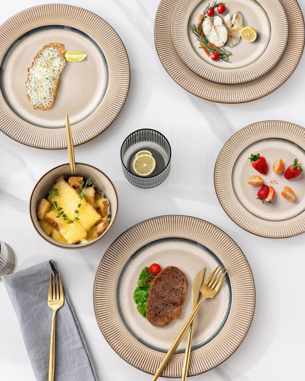 GBHOME Ceramic Dinnerware Sets, 18 Piece Embossed Elegant Stoneware Plates and Bowls Sets, Housewarming Wedding Gift | Dishwasher & Microwave Safe | Dishes Set Service for 6