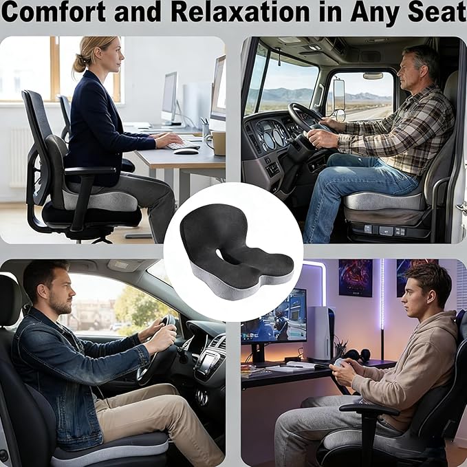Orthopedic Cushion for Office Chair and Car, Memory Foam Seat Cushion with Lumbar Support Pillow, Instant Relieve Pressure on Back, Hips, Tailbone, Improves Sitting Posture (2, Light Gray)