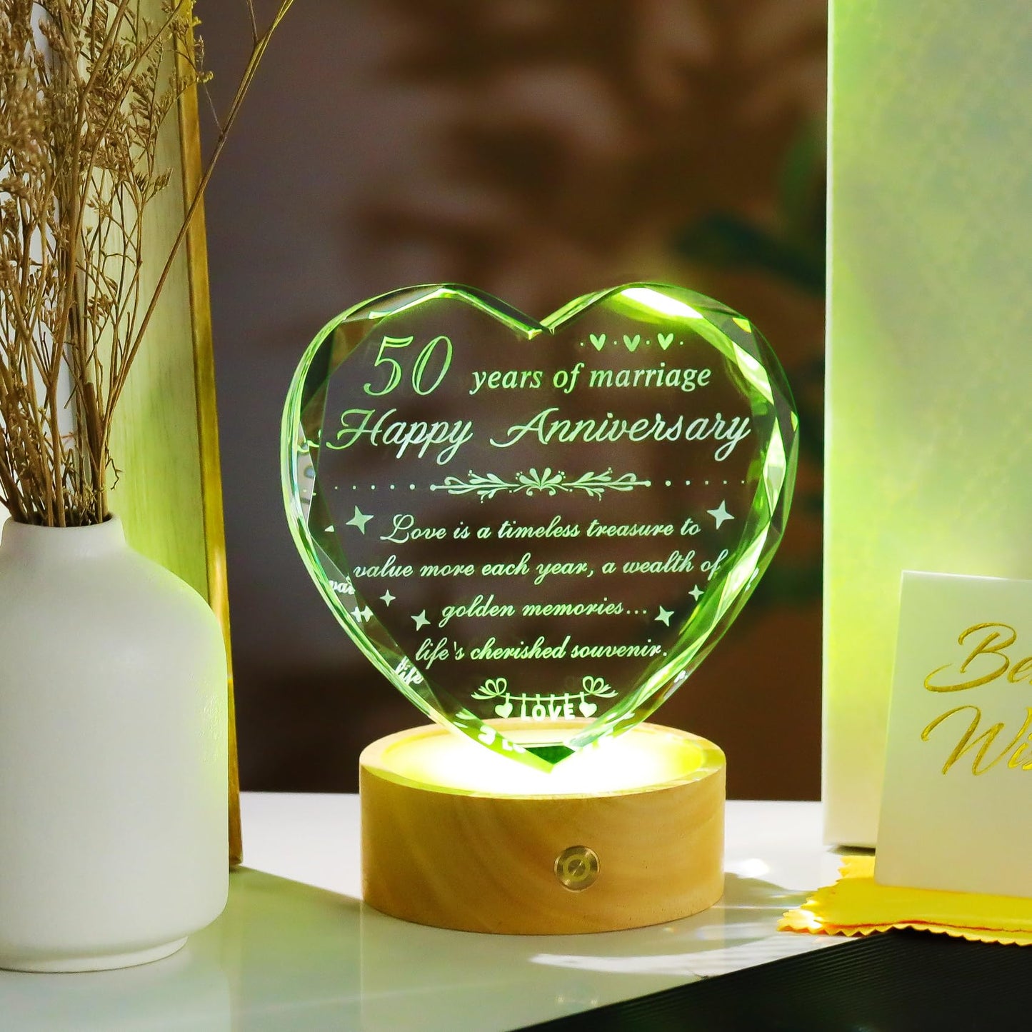 YWHL 50th Wedding Anniversary Crystal Gifts for Parents, Romantic 50 Year Wedding Anniversary Heart Keepsake Gifts for Couple, 50 Years of Marriage Gift for Wife Husband