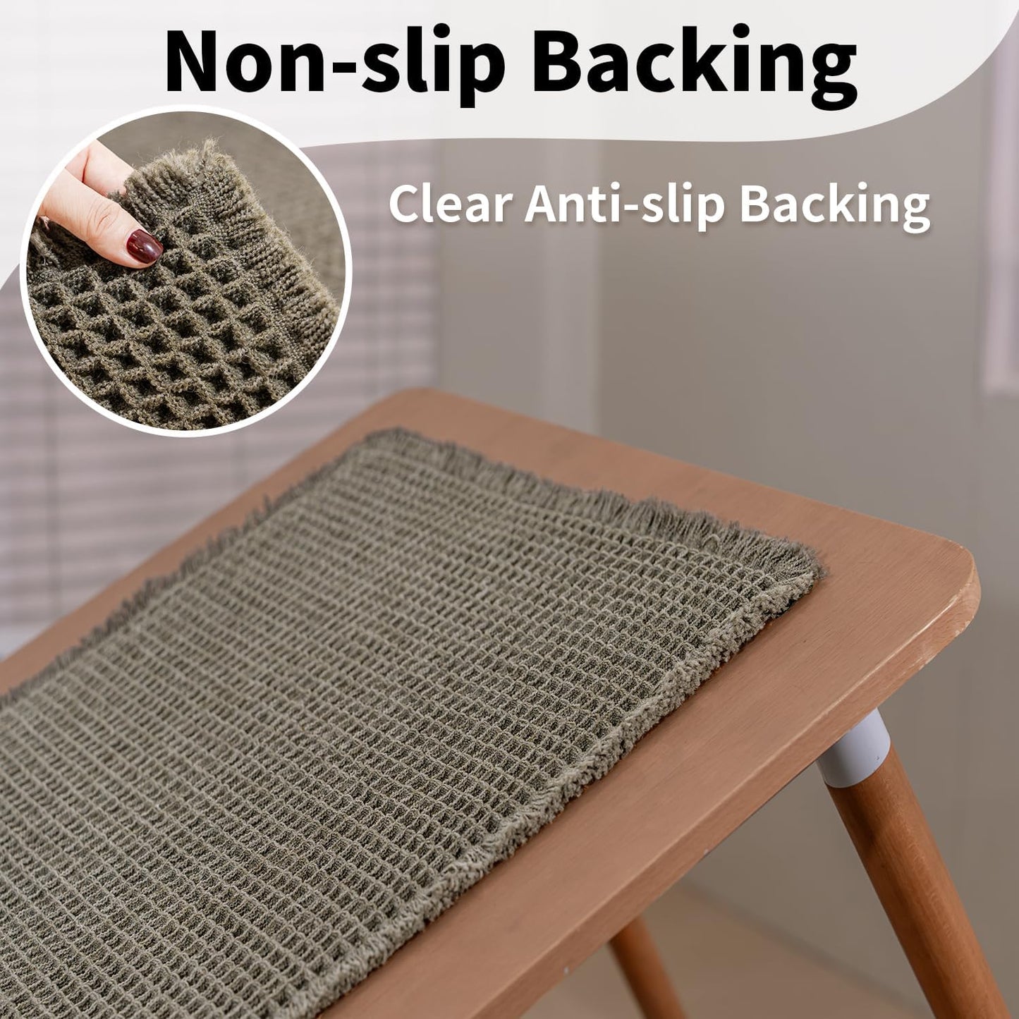 Waffle Runner Bath Mat - Long Boho Bathroom Rugs Non Slip Washable, Super Absorbent & Quick Dry, Soft Bath Mat Farmhouse Bathroom Decor, 24'' x 72'', Olive Green