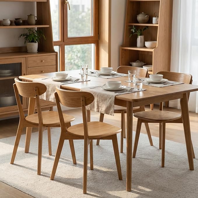 Bamskov 100% Solid Oak Wood Dining Room Chairs Set of 4 - Practical Dining Chair - Wooden Kitchen Chairs for Dining Room, Kitchen (Natural)