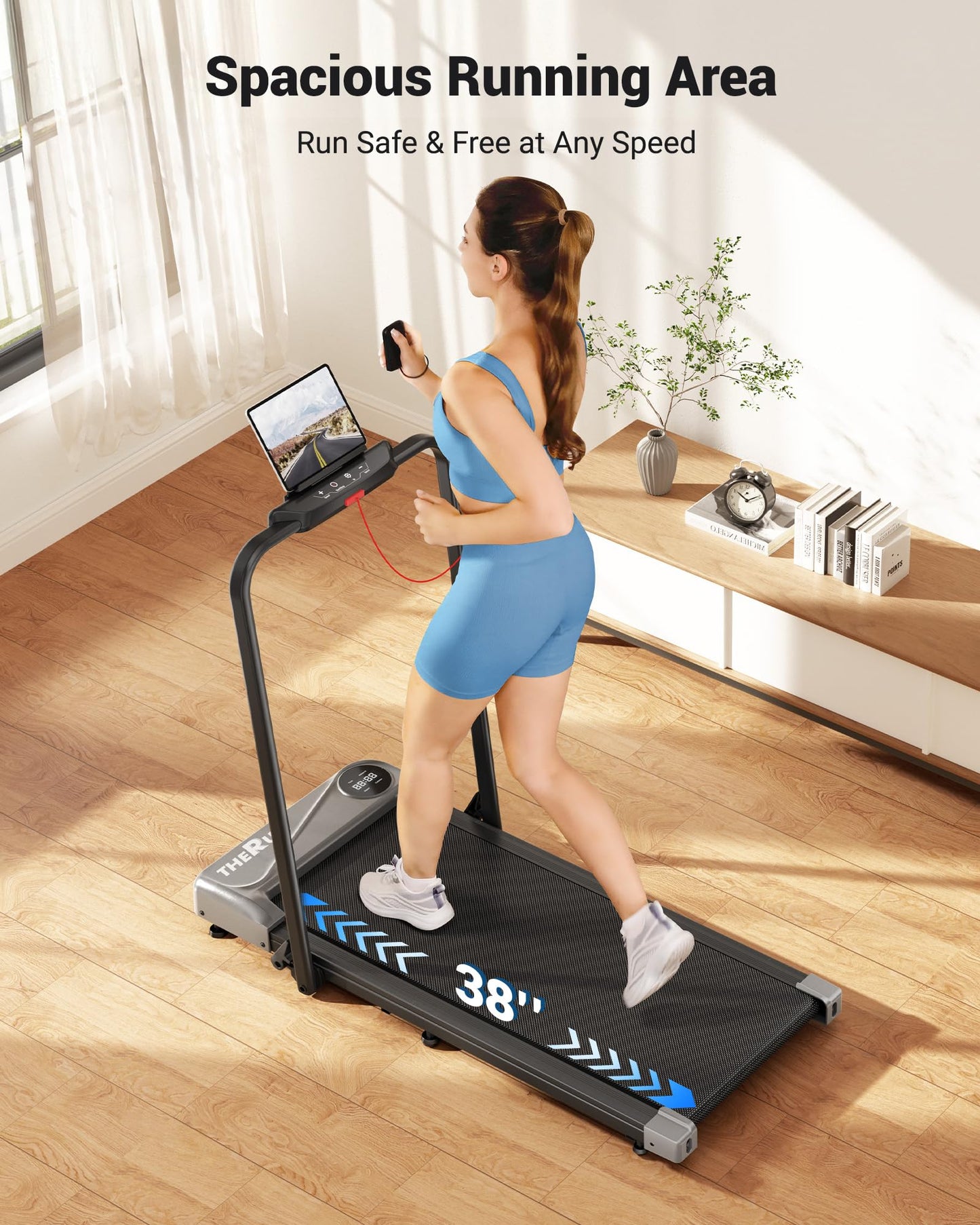THERUN Walking Pad, 2 in 1 Foldable Treadmills for Home, 2.5HP Under Desk with Handle Bar, 16" Widened Running Belt, with Remote Control
