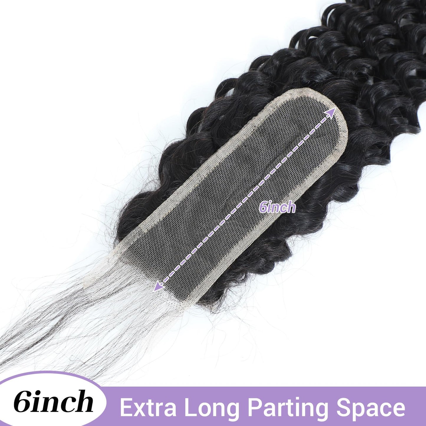DSEKCAIN 2x6 HD Lace Closure Deep Wave Human Hair Deep Curly Transparent Lace Closure 2x6 Long Middle Part 100% Raw Virgin Human