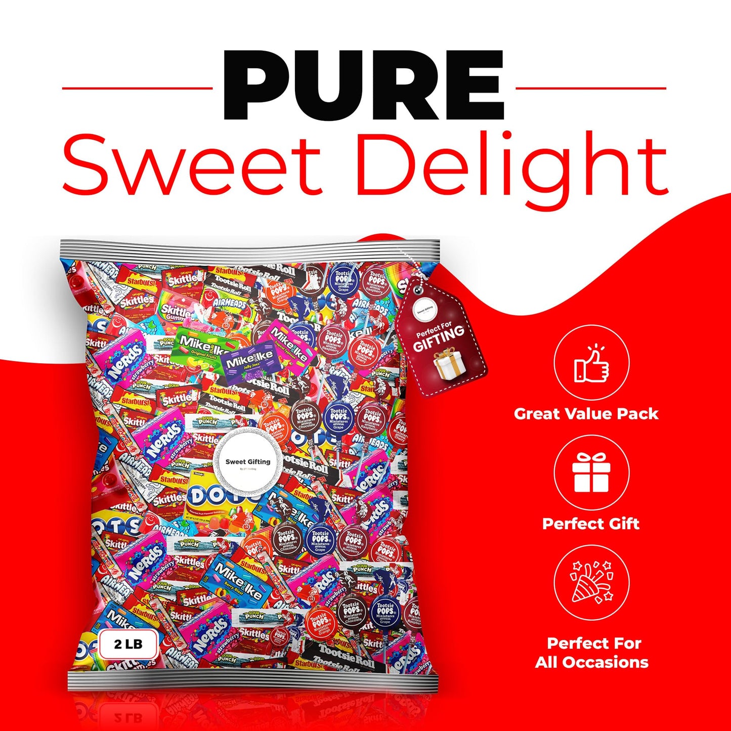 Sweet Gifting Assorted Candy Variety Pack (2 LB) - Candy Bag with Individually Wrapped Gummy Treats, Party Favors for Kids, Candies for Office, Birthday, Back to School & Pinata Stuffers