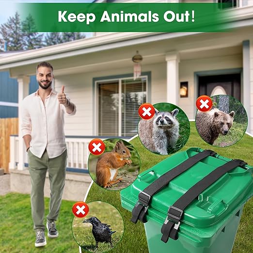 2 Pcs Trash Can Lock for Animals Secure Garbage Can Lid Straps Adjustable Heavy Duty Outdoor Bins, Bear/Raccoon/Dog Proof