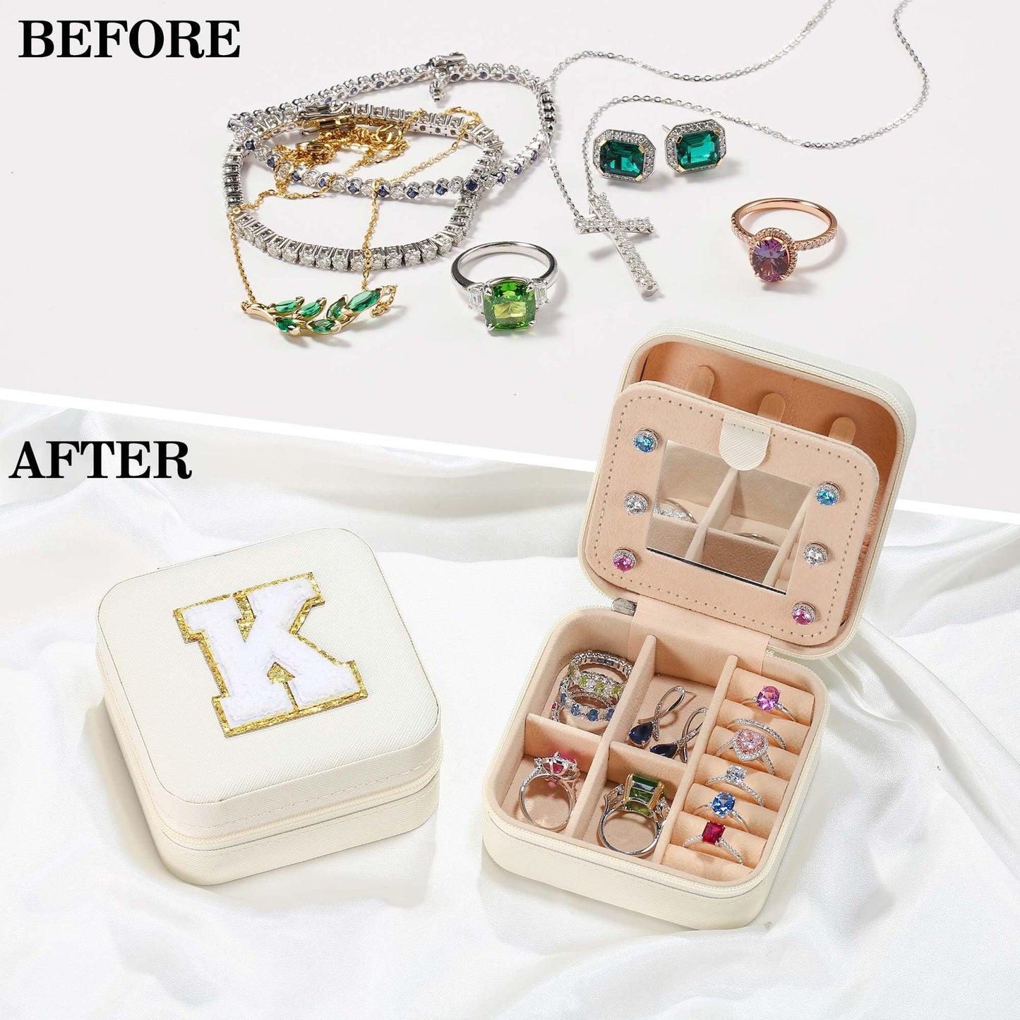 Parima Travel Jewelry Case - White Gift for Female Friends and Bridesmaids - Self Care, Birthday and Bride Gifts