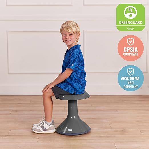 ECR4Kids ACE Active Core Engagement Wobble Stool, 15-Inch Seat Height, Flexible Seating, Grey