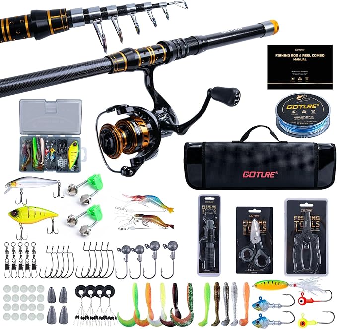 Goture Fishing Rod and Reel Combos,1.8M-2.7M Telescopic Fishing Pole Spinning Reel Line Lures Set with Carrier Bag,Telesco...