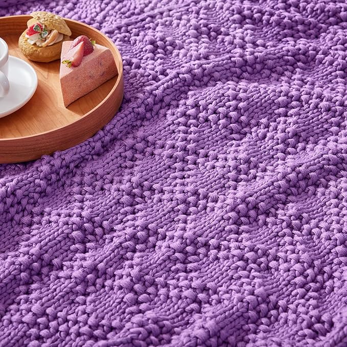 Knitted Weighted Blanket for Adult, Chunky Knit Weighted Throw for Sleep 48"*72" 10lbs, Cooling Breathable Heavy Blanket for Hot Sleepers, Machine Washable Blanket for Room Decor(Purple)