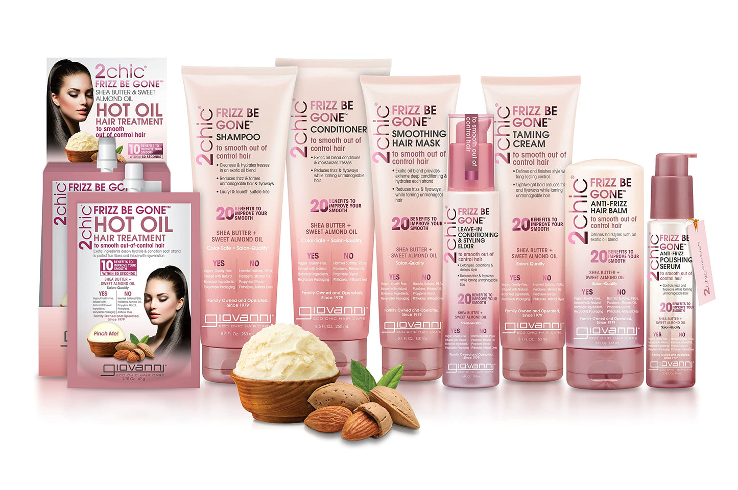 GIOVANNI 2chic Frizz Be Gone Anti-Frizz Hair Balm - Natural Hair Smoothing Formula with Shea Butter & Sweet Almond Oil, Macadami