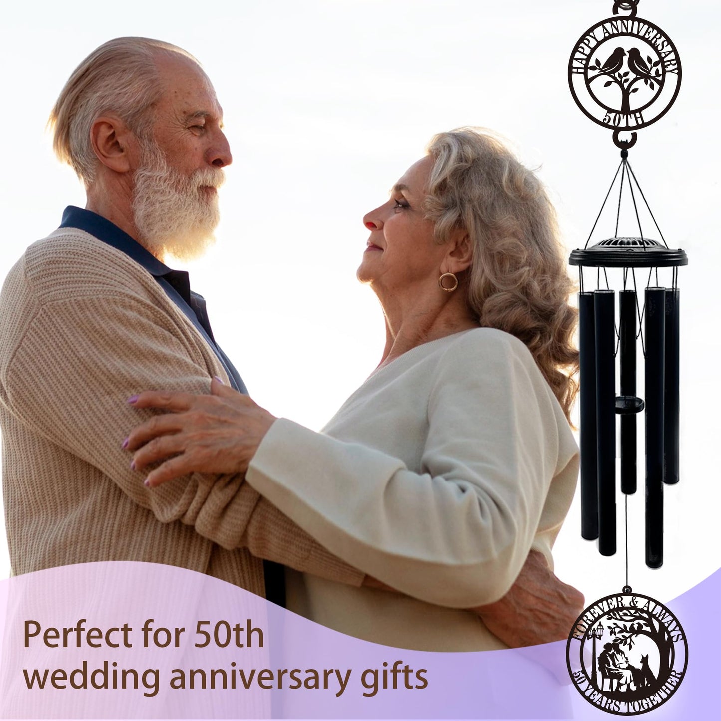 37'' 50th Anniversary Wind Chime Gifts, Golden Anniversary Keepsake Gifts Ideas, Happy 50th Decorations for Parents, Couples, Husband, Wife, Friends (Love Bird)